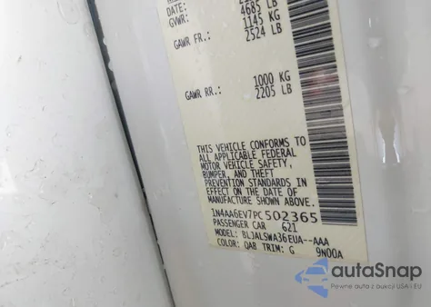 2023 Nissan Maxima Sr Xtronic Cvt z USA, uszkodzony, nr VIN 1N4AA6EV7PC502365